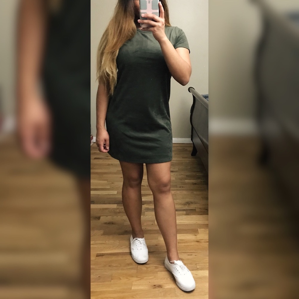FOREVER 21 OLIVE GREEN SUEDE T SHIRT DRESS